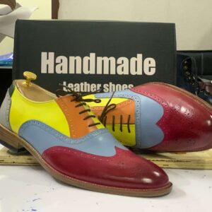 Handmade Multi Color Lace Up Dress Shoes, Men's Wing Tip Leather Shoes