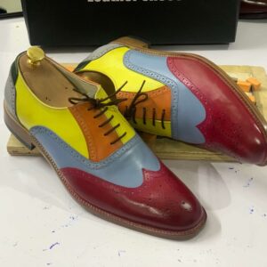 Handmade Multi Color Lace Up Dress Shoes, Men's Wing Tip Leather Shoes