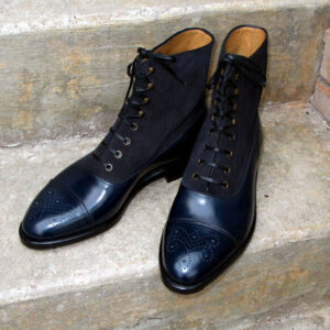 Handmade Navy  Blue Black Ankle Boots Leather Boots For Men's