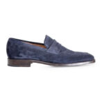 Handmade Navy Blue Suede Moccasins Loafer Shoes - leathersguru