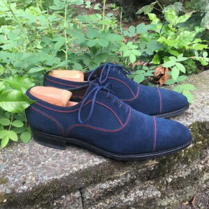 Handmade Navy Blue Suede Shoes, Men's Cap Toe Lace Up Shoes