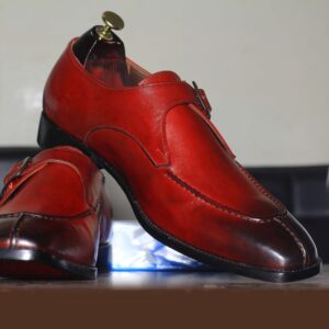 Handmade New Classic  Burgundy Leather Split Toe Shoes, Men's Stylish Buckle Style Shoes