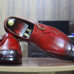 Handmade New Classic  Burgundy Leather Split Toe Shoes, Men's Stylish Buckle Style Shoes