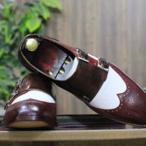 Handmade New Classic Double Buckle Leather Shoes, Stylish Men's Wing Tip Shoes