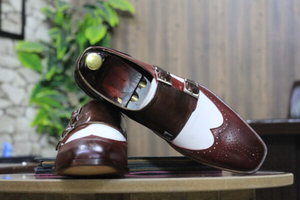 Handmade New Classic Double Buckle Leather Shoes, Stylish Men's Wing Tip Shoes