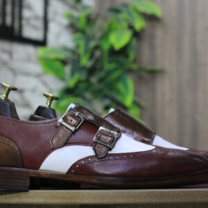 Handmade New Classic Double Buckle Leather Shoes, Stylish Men's Wing Tip Shoes