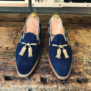 Handmade New Navy Blue Loafer Suede Shoe, Men's Tussles Fashion Slipper Shoes