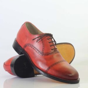 Handmade Pink Cap Toe Lace Up Leather Shoes For Men's