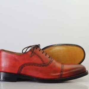 Handmade Pink Cap Toe Lace Up Leather Shoes For Men's