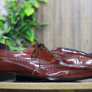 Handmade Pure Brown Lace Up Shoes, Men's Brogue Leather Wing Tip Shoes