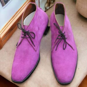 Handmade Purple Suede Chukka Boot, Lace Up Boot, Party Wear Boot