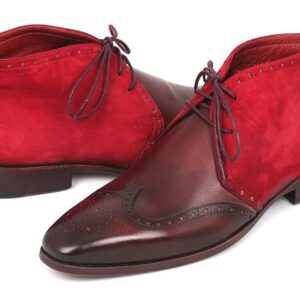 Handmade Red Brown chukka boots, Men Dress Lace up Ankle High Leather Suede Boot