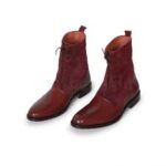 Handmade Red Burgundy Ankle Leather Lace Up Boot,Oxford Dress Boot For Men's