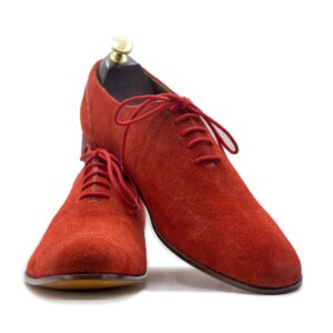 Handmade Red Suede Round Toe Lace Up Party Shoes For Men's