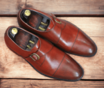 Handmade Stylish Burgundy Buckle Style Pure Leather Shoes, Business Shoes For Men's