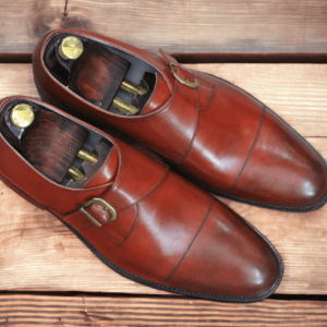 Handmade Stylish Burgundy Buckle Style Pure Leather Shoes, Business Shoes For Men's