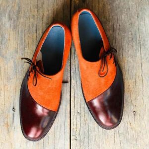 Handmade Stylish Burgundy & Tan Leather Suede shoes, Men's Lace Up Formal Shoes