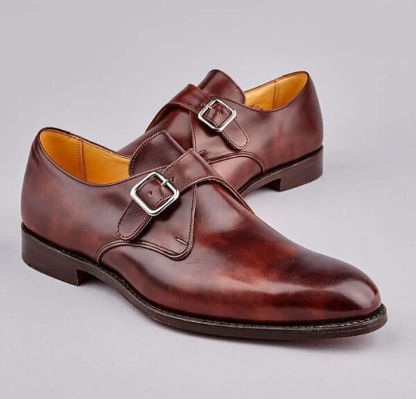 Handmade Brown Leather Shoes, Men's Monk Strap Formal Shoes