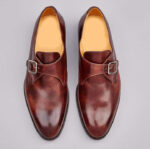 Handmade Brown Leather Shoes, Men's Monk Strap Formal Shoes