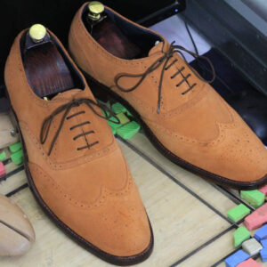 Handmade Tan Suede Shoes, Wing Tip Style Lace Up Shoes, Dress Shoes ,