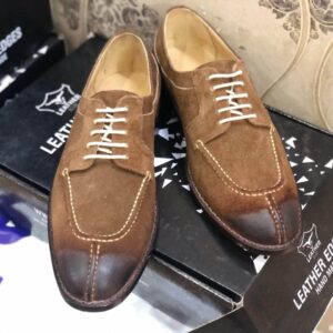 Handmade Tone Brown Split Toe Suede Lace Up Shoes For Men's