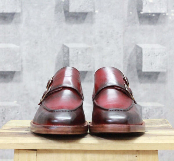 Handmade Burgundy Leather shoes, Men's Double Monk Formal Shoes