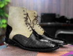 Handmade Two Tone Alligator Texture & Suede Boot, Ankle High Boot For Men's