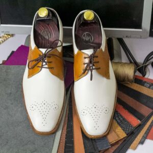 Handmade Two Tone Pure Leather Lace Up Shoes, Formal Wear Shoes