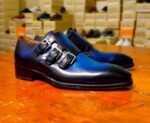 Handmade Two Tone Triple Buckle Style Shoes, Men's Leather Shoes