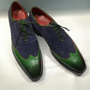 Handmade Two tone Green Navy Leather Shoes, Men Wingtip Suede & leather shoes