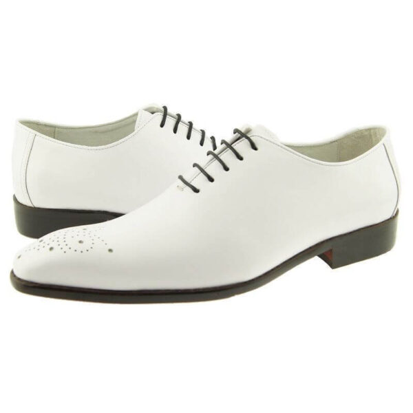 Handmade White Shoes, Men's Formal Brogue Toe Leather Shoe