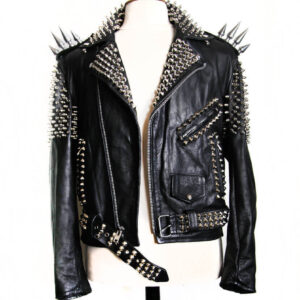 Handmade Women Black Color Silver Studded Leather Jacket