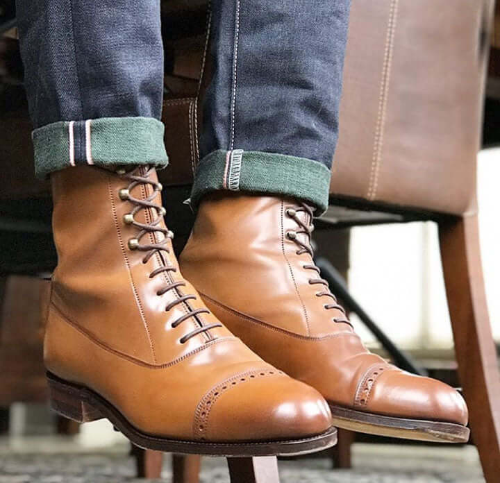 Handmade_Ankle_Boots_Dress_formal_Stylish_Laceup_casual_Men_s_Boots3_-_Copy Bespoke Brown Leather Cap Toe Ankle High Lace Up Boots - leathersguru