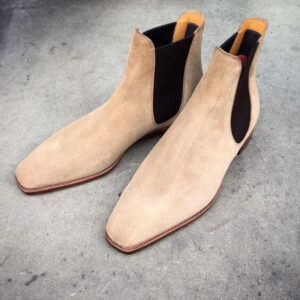 Bespoke Beige Suede Chelsea Stylish Boots - leathersguru