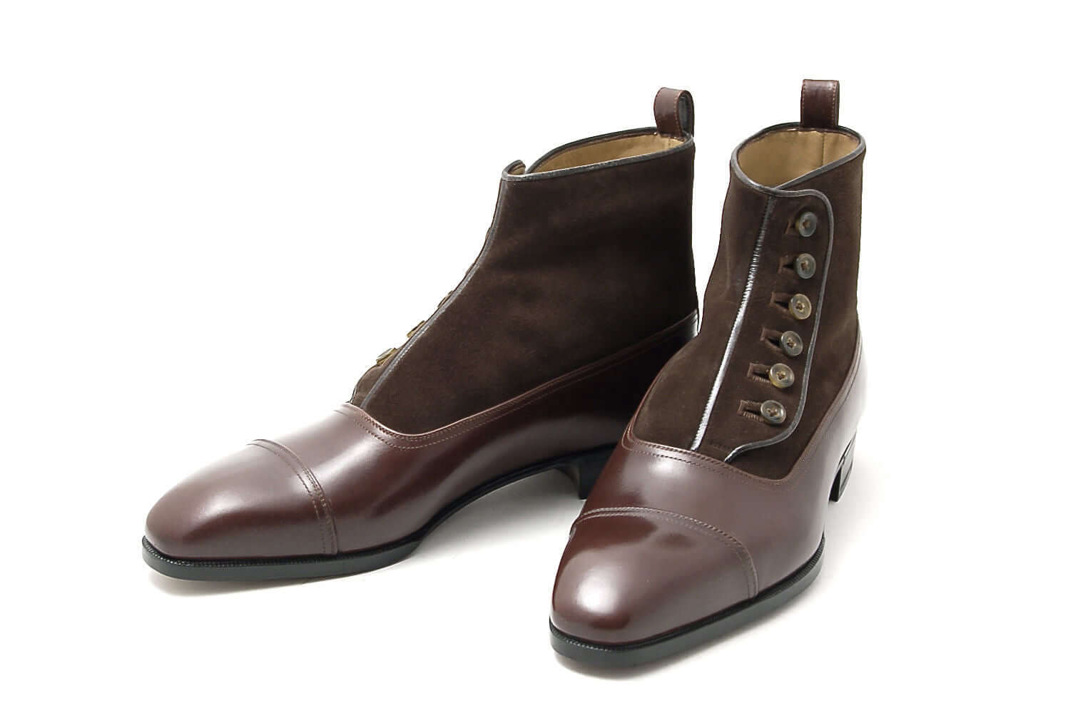 Handmade_Men_Brown_Suede_and_Leather_Button_Boots_Mens_fashion_button_boots Handmade Brown Leather Suede Button Top Boot For Men's - leathersguru