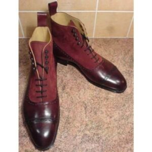 Handmade Burgundy Leather Suede Boot - leathersguru