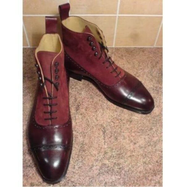 Handmade Burgundy Leather Suede Boot - leathersguru