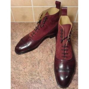 Handmade Burgundy Leather Suede Boot - leathersguru