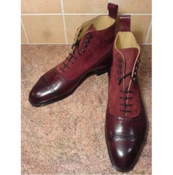 Handmade Burgundy Leather Suede Boot - leathersguru