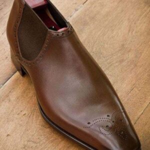 Handmade Brown Chelsea Half Ankle Brogue Boot - leathersguru