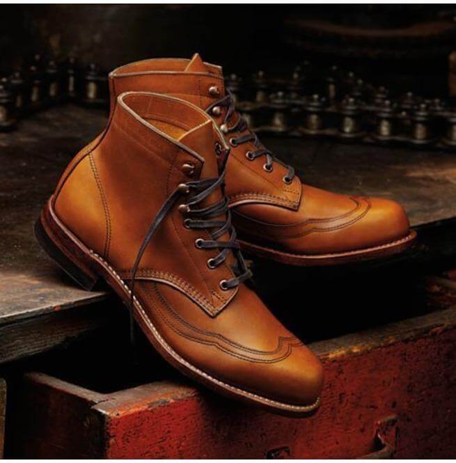 Handmade_Men_Wingtip_Tan_Color_Ankle_Boots_Ankle_Leather_Boots Handmade Men's Ankle Tan Leather Wing Tip Lace Up Boot - leathersguru