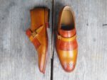 Bespoke Tan Brown Leather Monk Strap Shoes for Men's - leathersguru