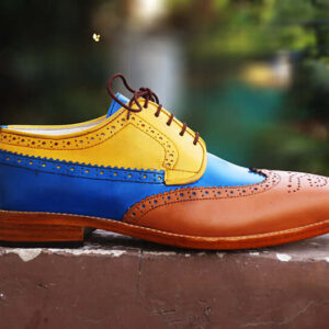 Bespoke Multi Color Leather Wing Tip Lace Up Shoe for Men's - leathersguru