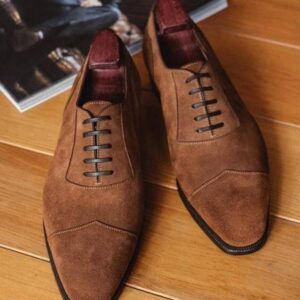 Handmade Men's Suede Brown Lace Up Shoes - leathersguru