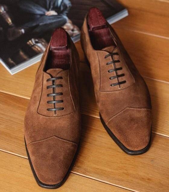 Handmade Men's Suede Brown Lace Up Shoes - leathersguru