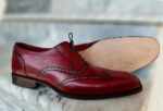 Handmade burgundy oxford wing tip leather shoes , Brogue dress shoes