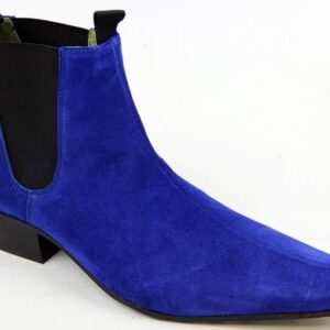 Bespoke Ankle High Blue Chelsea Suede Dress Boot - leathersguru