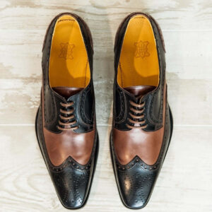 Handmade men's Brown Black Leather Shoe, Men's Lace Up Wingtip Formal Dress Shoe