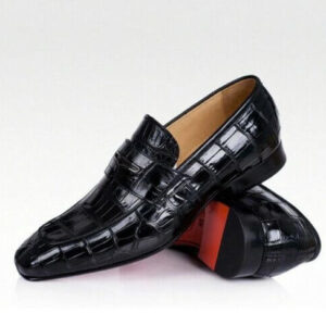 Men Black Crocodile Moccasin Shoes, Men Dress Leather Shoes,