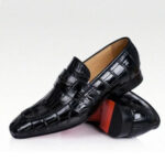 Men Black Crocodile Moccasin Shoes, Men Dress Leather Shoes,